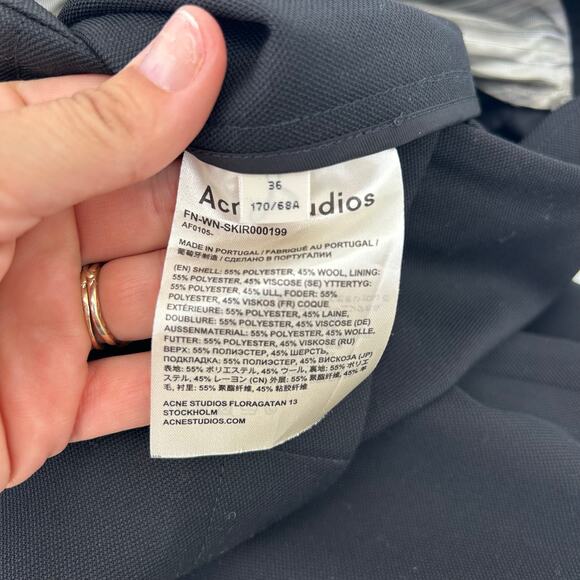 Acne Studios Black Mid-Length Midi Wool Skirt Asymmetrical Black 36 Pencil 4 - Picture 4 of 11